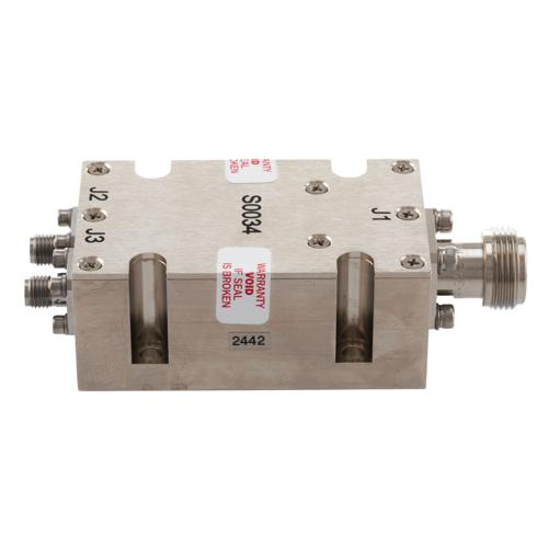 2 Way Broadband Combiner SMA Female Input and N-Type Female Output from 2 GHz to 8 GHz rated 250 Watts Fairview Microwave FMS0034