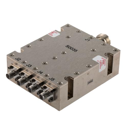 4 Way Broadband Combiner SMA Female Input and N-Type Female Output from 2 GHz to 8 GHz rated 300 Watts Fairview Microwave FMS0035