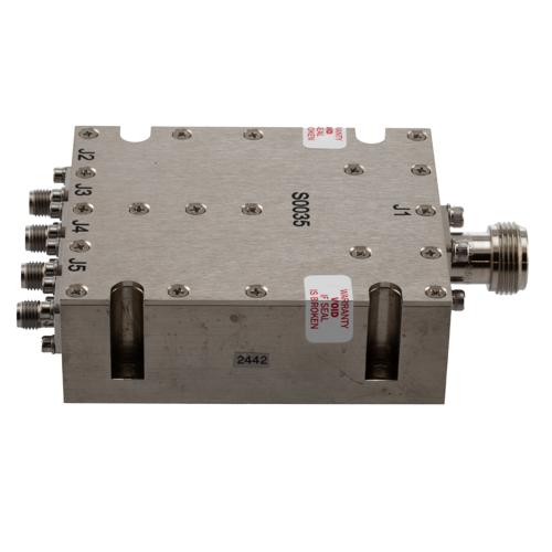 4 Way Broadband Combiner SMA Female Input and N-Type Female Output from 2 GHz to 8 GHz rated 300 Watts Fairview Microwave FMS0035