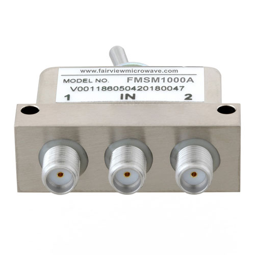 Manual SPDT Toggle Switch from DC to 22 GHz, SMA Female, and Rated to 50 Watts Fairview Microwave FMSM1000A