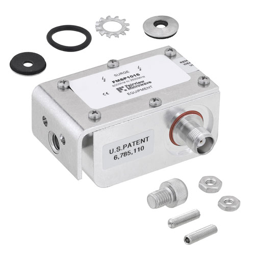 TNC F/F In/Out Coaxial RF Surge Protector, 800MHz - 2.5GHz, DC Pass, 300W, IP67, 20kA, Hybrid, Bracket Toward Body Fairview Microwave FMSP1016