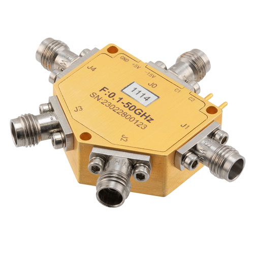 Absorptive SP4T Ultra-Wideband PIN Diode Switch Operating 100 MHz to 50 GHz, Up to 23 dBm, 100 nsec max and 2.4mm Fairview Microwave FMSW1114