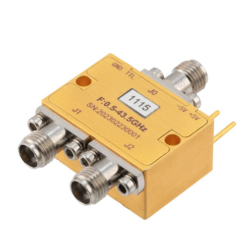 Absorptive SPDT Wideband PIN Diode Switch Operating 500 MHz to 43.5 GHz, Up to 23 dBm, 100 nsec max and 2.92mm Fairview Microwave FMSW1115