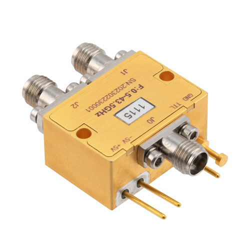 Absorptive SPDT Wideband PIN Diode Switch Operating 500 MHz to 43.5 GHz, Up to 23 dBm, 100 nsec max and 2.92mm Fairview Microwave FMSW1115