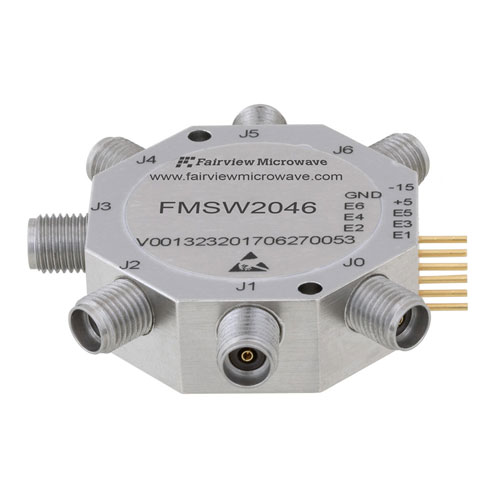 High Power SMA SP6T PIN Diode Switch Absorptive From 100 MHz to 20 GHz Rated at +27 dBm Fairview Microwave FMSW2046