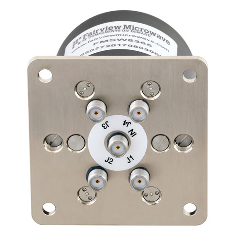 SP4T Latching DC to 18 GHz Terminated Electro-Mechanical Relay Switch, up to 90W, 28V, SMA Fairview Microwave FMSW6365