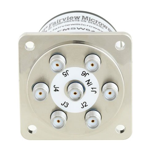 SP6T NO DC to 18 GHz Electro-Mechanical Relay Switch, up to 90W, 28V, SMA Fairview Microwave FMSW6409