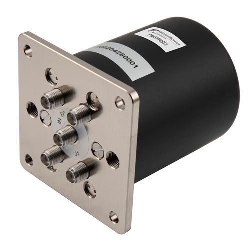 SP4T Electromechanical Relay Normally Open Switch, Terminated, DC to 26.5 GHz, 2M Lifecycles, 20W, 12V, SMA, Solder Pins Fairview Microwave FMSW6513