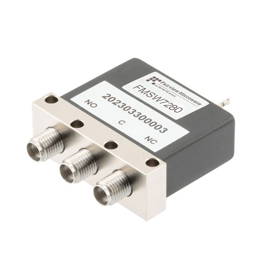 SPDT, Electromechanical Relay Failsafe Switch, DC to 43 GHz, 28VDC, 10W, Solder Terminals, 2.92mm Fairview Microwave FMSW7280