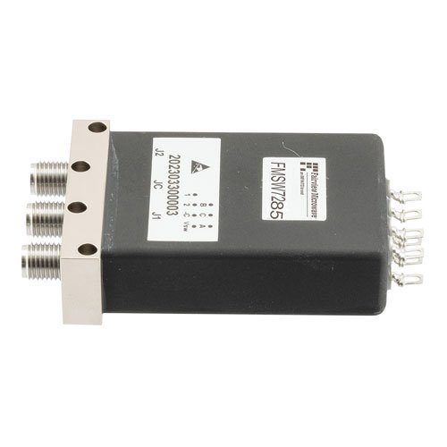 SPDT, Electromechanical Relay Latching Switch, DC to 43 GHz, 28VDC, 5W, Indicators, TTL, Diodes, Self Cut-Off, Solder Terminals, 2.92mm Fairview Microwave FMSW7285