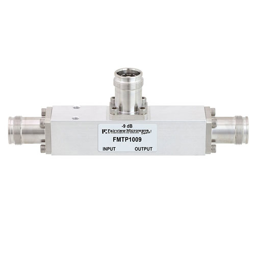 Low PIM 4.3-10 Unequal Tapper With 9 dB Coupled Port From 350 MHz to 5.85 GHz Rated To 300 Watts Fairview Microwave FMTP1009