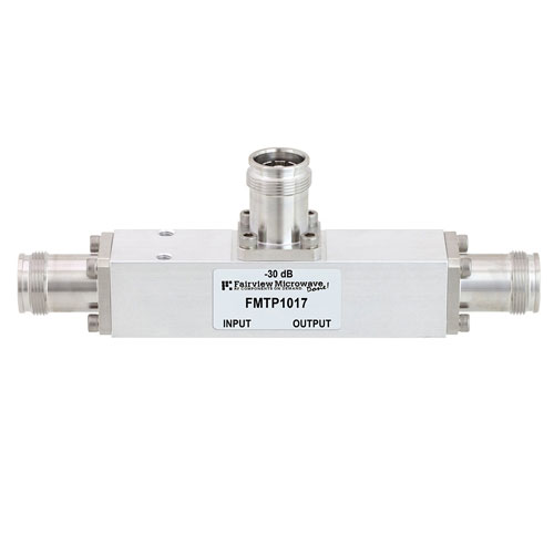 Low PIM 4.3-10 Unequal Tapper With 30 dB Coupled Port From 350 MHz to 5.85 GHz Rated To 300 Watts Fairview Microwave FMTP1017