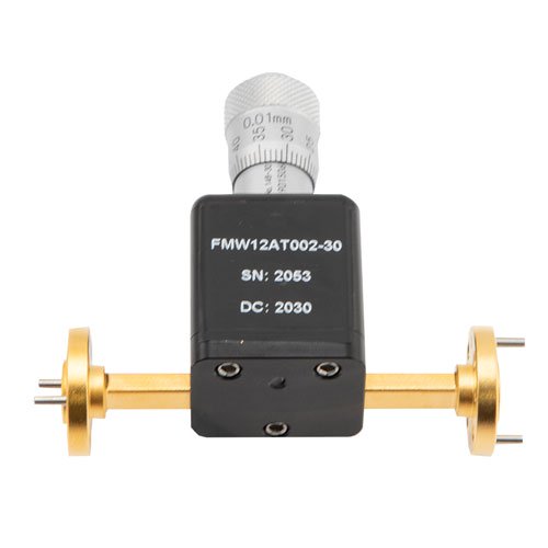 WR-12 Waveguide Continuously Variable Attenuator with Dial 0 to 30 dB Operating from 60 GHz to 90 GHz, UG-387/U Round Cover Flange Fairview Microwave FMW12AT002-30