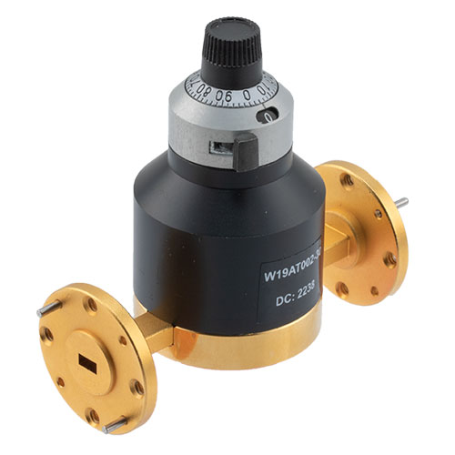 WR-19 Waveguide Continuously Variable Attenuator with Dial 0 to 30 dB Operating from 40 GHz to 60 GHz, UG-383/U-M Round Cover Flange Fairview Microwave FMW19AT002-30