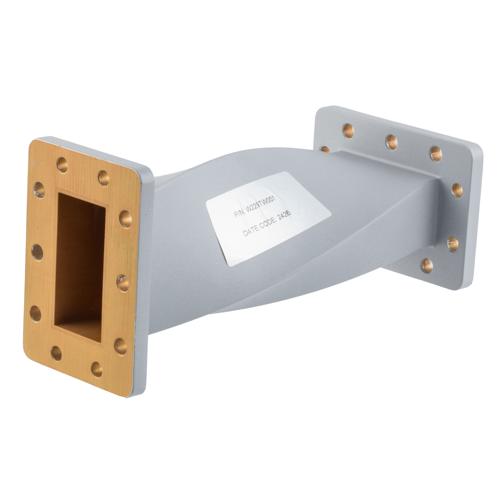 WR-229 90 Degree Waveguide Right Hand Twist Using a UG Cover And Grooved Flanges And a  3.22 GHz to 4.9 GHz Frequency Range Fairview Microwave FMW229TW001