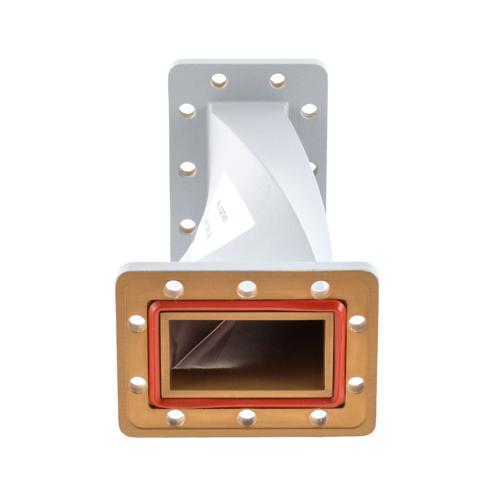 WR-229 90 Degree Waveguide Right Hand Twist Using a UG Cover And Grooved Flanges And a  3.22 GHz to 4.9 GHz Frequency Range Fairview Microwave FMW229TW001