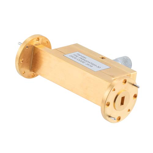 WR-22 Waveguide Continuously Variable Attenuator with Dial 0 to 30 dB Operating from 33 GHz to 50 GHz, UG-383/U Round Cover Flange Fairview Microwave FMW22AT003-30