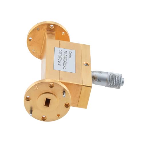 WR-22 Waveguide Continuously Variable Attenuator with Dial 0 to 30 dB Operating from 33 GHz to 50 GHz, UG-383/U Round Cover Flange Fairview Microwave FMW22AT003-30