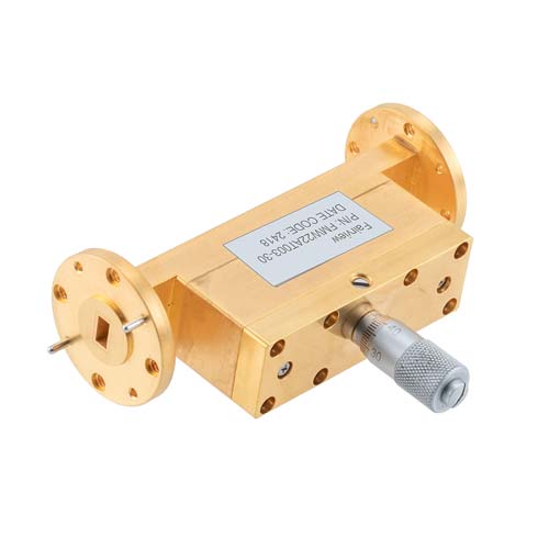 WR-22 Waveguide Continuously Variable Attenuator with Dial 0 to 30 dB Operating from 33 GHz to 50 GHz, UG-383/U Round Cover Flange Fairview Microwave FMW22AT003-30