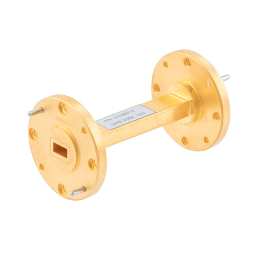 WR-22 Waveguide Section 2 Inch Length Using UG-383/U Round Cover Flange from 33 GHz to 50 GHz in Brass Fairview Microwave FMW22S001-2