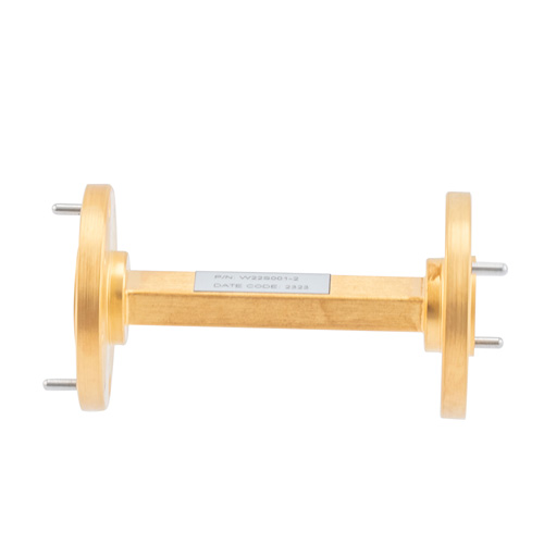 WR-22 Waveguide Section 2 Inch Length Using UG-383/U Round Cover Flange from 33 GHz to 50 GHz in Brass Fairview Microwave FMW22S001-2