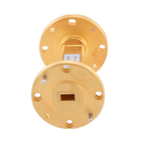 WR-22 Waveguide Section 2 Inch Length Using UG-383/U Round Cover Flange from 33 GHz to 50 GHz in Brass Fairview Microwave FMW22S001-2