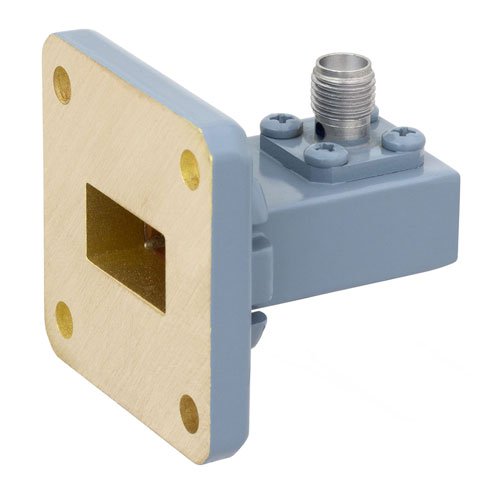 WR-62 to SMA Female Waveguide to Coax Adapter UG-419/U Square Cover with 12.4 GHz to 18 GHz Ku Band in Copper, Paint Fairview Microwave FMWCA1003