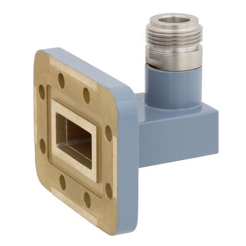 WR-90 to Type N Female Waveguide to Coax Adapter CPR-90G Grooved with 8.2 GHz to 12.4 GHz X Band in Copper, Paint Fairview Microwave FMWCA1009