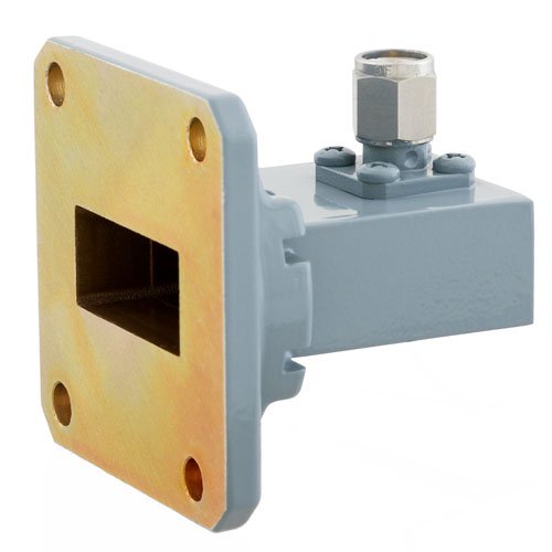 WR-90 to SMA Male Waveguide to Coax Adapter UG-135/U Square Cover with 8.2 GHz to 12.4 GHz X Band in Aluminum, Paint Fairview Microwave FMWCA1030