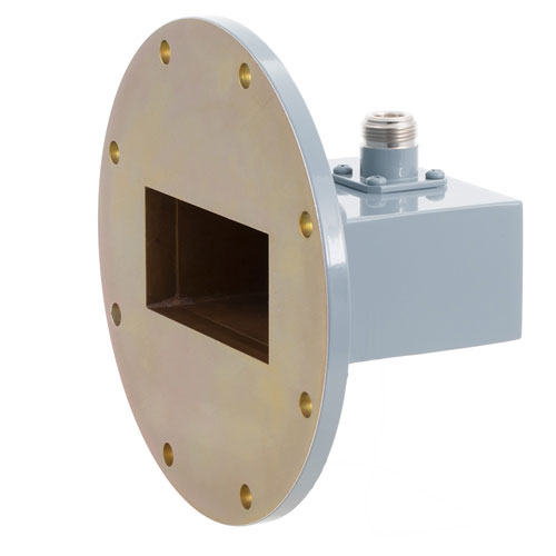 WR-284 to Type N Female Waveguide to Coax Adapter UG-584/U Round Cover with 2.6 GHz to 3.95 GHz S Band in Aluminum, Paint Fairview Microwave FMWCA1063