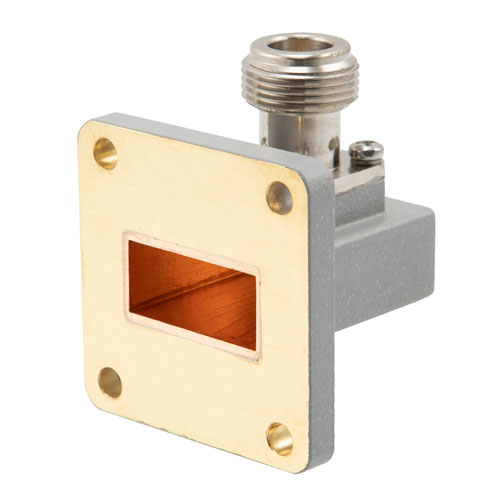 WR-90 to Type N Female Waveguide to Coax Adapter UBR100 with 8.2 GHz to 12.4 GHz in Brass Fairview Microwave FMWCA1092