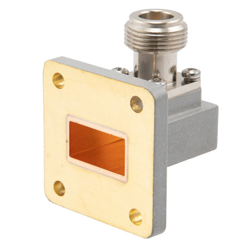 WR-75 to Type N Female Waveguide to Coax Adapter UBR120 with 9.84 GHz to 15 GHz in Brass Fairview Microwave FMWCA1095