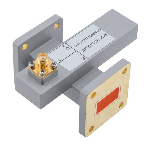 30 dB WR-75 Waveguide Crossguide Coupler with UG Cover Flange and SMA Female Coupled Port from 9.84 GHz to 15 GHz in Brass Fairview Microwave FMWCP1085S-30