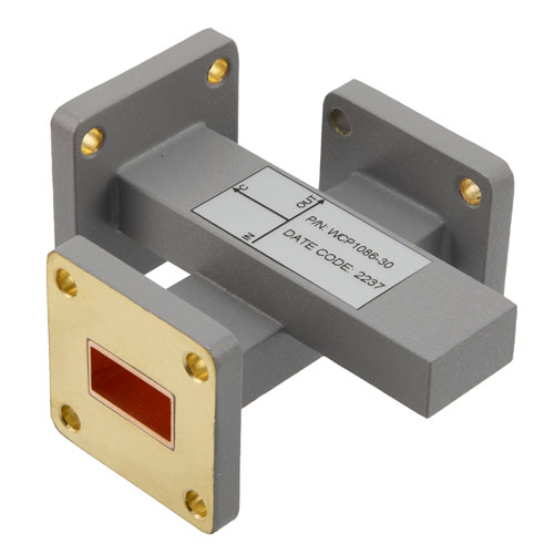 30 dB WR-62 Waveguide Crossguide 3 Port Coupler with UG Cover Flange from 11.9 GHz to 18 GHz in Brass Fairview Microwave FMWCP1086-30