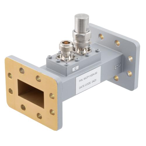 50 dB WR-159 Waveguide Loop Coupler, CPR159F Flange, N Female Coupled Port, 4.64 GHz to 7.05 GHz in Aluminum Fairview Microwave FMWCP1102N-50