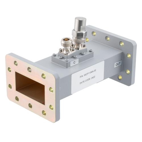 30 dB WR-229 Waveguide Loop Coupler, CPR229F Flange, N Female Coupled Port, 3.22 GHz to 4.9 GHz in Aluminum Fairview Microwave FMWCP1104N-30