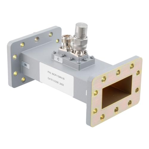 30 dB WR-229 Waveguide Loop Coupler, CPR229F Flange, N Female Coupled Port, 3.22 GHz to 4.9 GHz in Aluminum Fairview Microwave FMWCP1104N-30