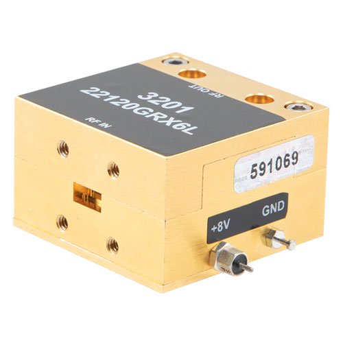 WR-28 Waveguide Low Noise Figure Amplifier at 3 dB from 26.5 GHz to 40 GHz Frequency in Ka band with 33 dB Gain, Using UG-599/U Flanges Fairview Microwave FMWGA3201