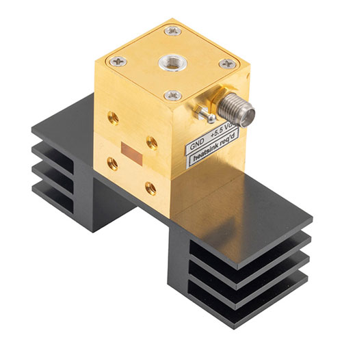 WR-28 Waveguide Gunn Oscillator at a 35 GHz Center Frequency with 3 GHz Tuning and -95 dBc/Hz Phase Noise, Ka Band, UG-599/U, Heatsink Fairview Microwave FMWGN1010