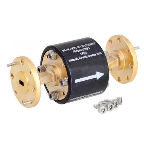 WR-19 Waveguide Isolator with 25 dB min Isolation from 40 GHz to 60 GHz using Round Cover UG-383/U-Mod Flange Fairview Microwave FMWIR1003