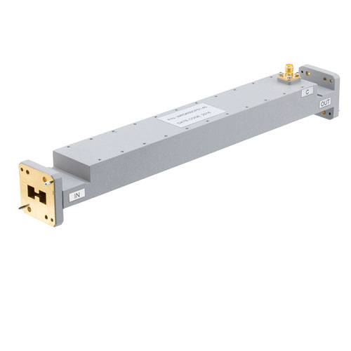 40 dB WRD-650 Double Ridge Waveguide Broadwall Coupler, SMA Female Coupled Port, 6.5 GHz to 18 GHz in Brass Fairview Microwave FMWRD650CP01-40