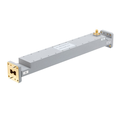 40 dB WRD-750 Double Ridge Waveguide Broadwall Coupler, SMA Female Coupled Port, 7.5 GHz to 18 GHz in Brass Fairview Microwave FMWRD750CP01-40