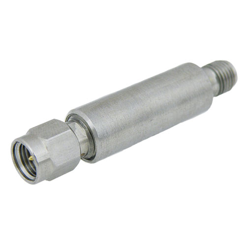 50 dB Fixed Attenuator SMA Male (Plug) to SMA Female (Jack) Up to 18 GHz Rated to 2 Watts, Passivated Stainless Steel Body, 1.35 VSWR Fairview Microwave SA18L-50