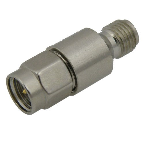 3 dB Fixed Attenuator SMA Male (Plug) To SMA Female (Jack) Up To 6 GHz Rated To 2 Watts, Passivated Stainless Steel Body, 1.3 VSWR Fairview Microwave SA3011-03