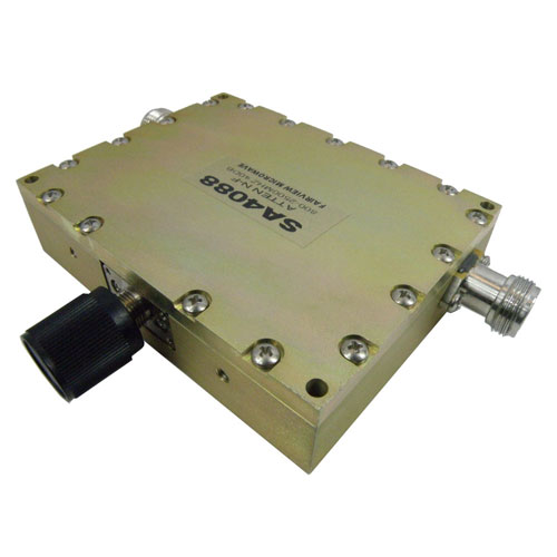 0.5 to 40 dB Continuously Variable Attenuator N Female (Jack) To N Female (Jack) From 850 MHz To 2.5 GHz Rated To 15 Watts, Dial, 1.5 VSWR Fairview Microwave SA4088