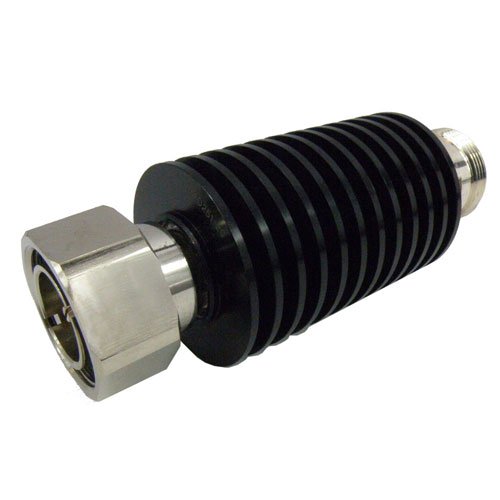 30 dB Fixed Attenuator 7/16 Male (Plug) to 7/16 Female (Jack) Up to 4 GHz Rated to 25 Watts, Brass Nickel Body, 1.25 VSWR Fairview Microwave SA4D251-30