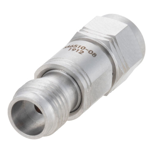 8 dB Fixed Attenuator 1.85mm Male (Plug) to 1.85mm Female (Jack) Up to 65 GHz Rated to 1 Watt, Passivated Stainless Steel Body, 1.65 VSWR Fairview Microwave SA6510-08