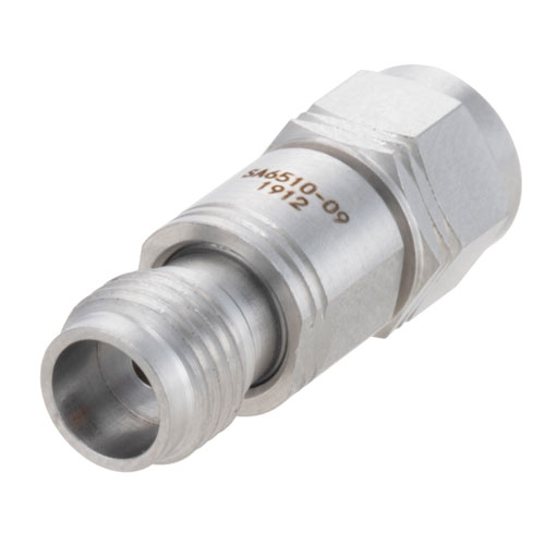 9 dB Fixed Attenuator 1.85mm Male (Plug) to 1.85mm Female (Jack) Up to 65 GHz Rated to 1 Watt, Passivated Stainless Steel Body, 1.65 VSWR Fairview Microwave SA6510-09