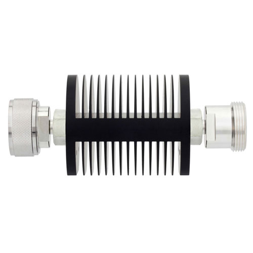 40 dB Fixed Attenuator 7/16 Male (Plug) to 7/16 Female (Jack) Up to 7.5 GHz Rated to 25 Watts, Heatsink Body, 1.45 VSWR Fairview Microwave SA75DMDF25W-40