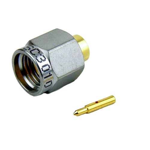 SMA Male (Plug) Connector for .141 SR, RG402, RG402 Tinned Cable, Solder,  Passivated Stainless Steel Body, Length 0.33 In